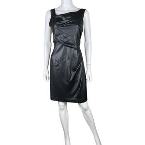 Vince Camuto Black Asymmetrical Neck Ruched Cocktail Dress